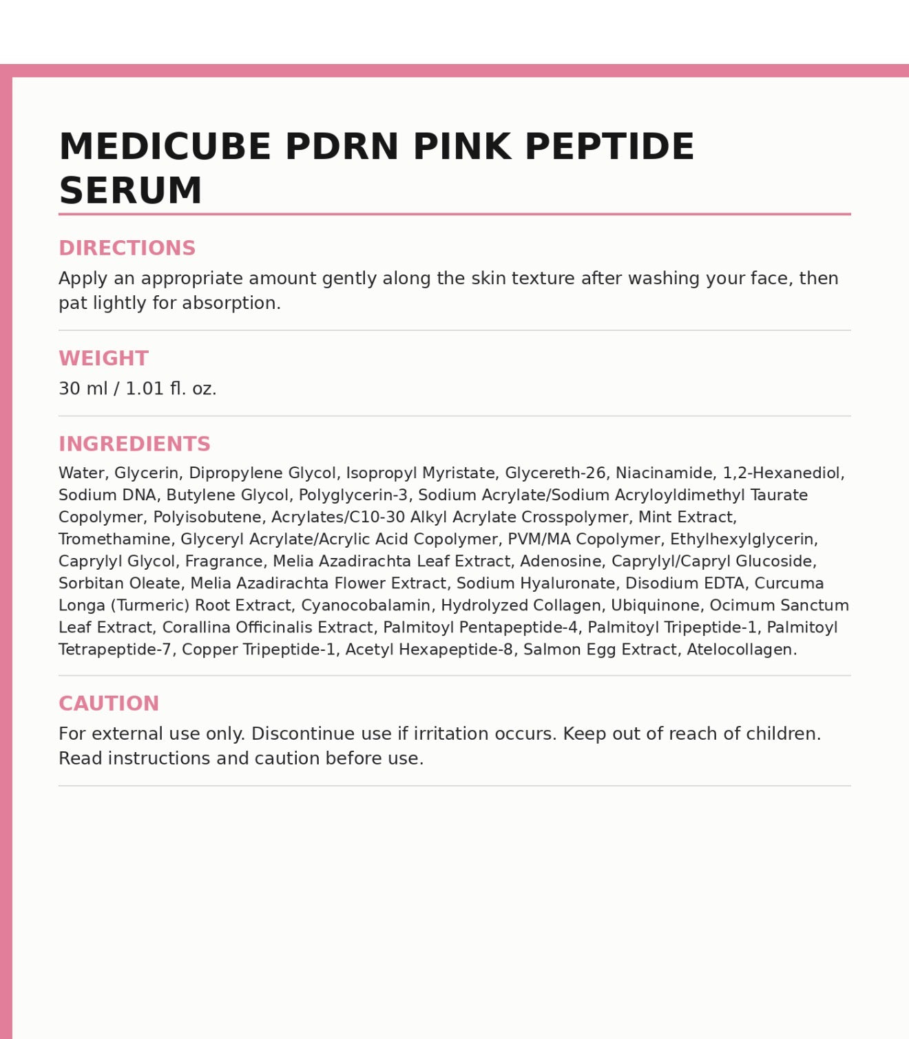 Medicube PDRN Pink Peptide Serum 30ml