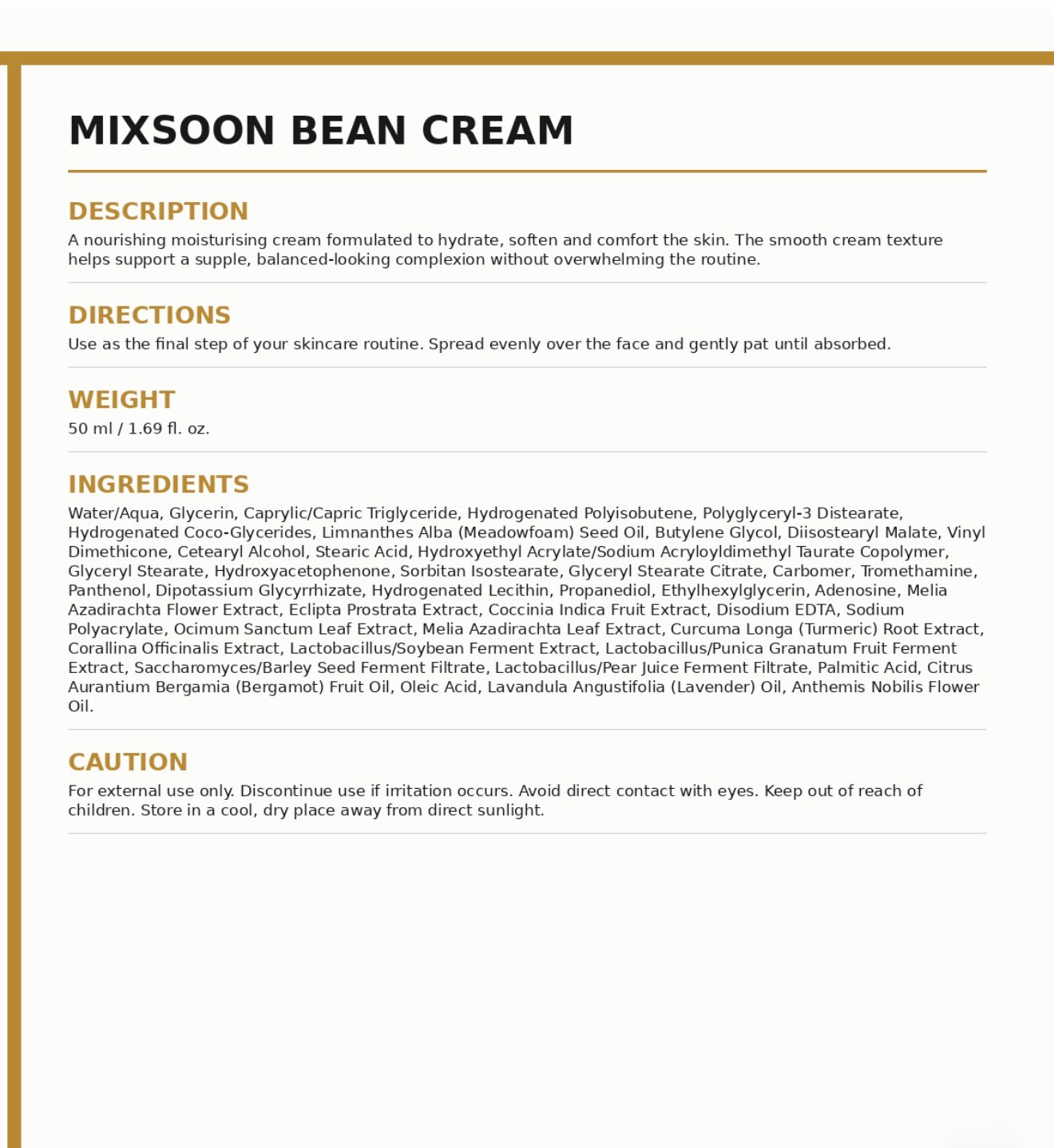 Mixsoon Bean Cream 50ml