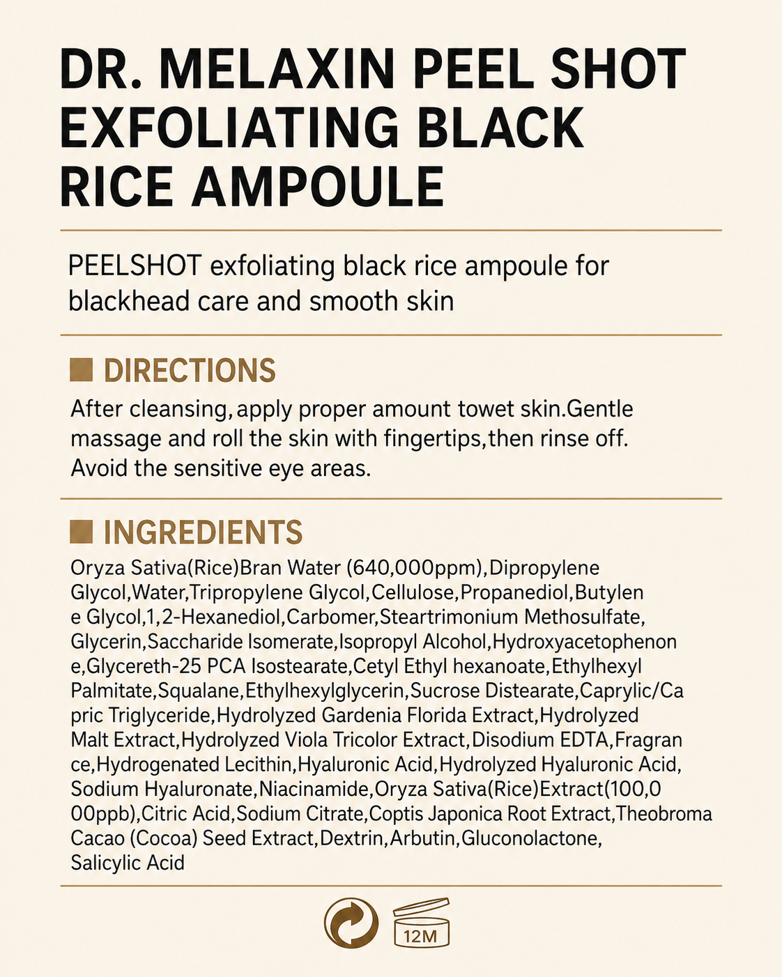Dr Melaxin Peel Shot Exfoliating Black Rice Ampoule 80ml