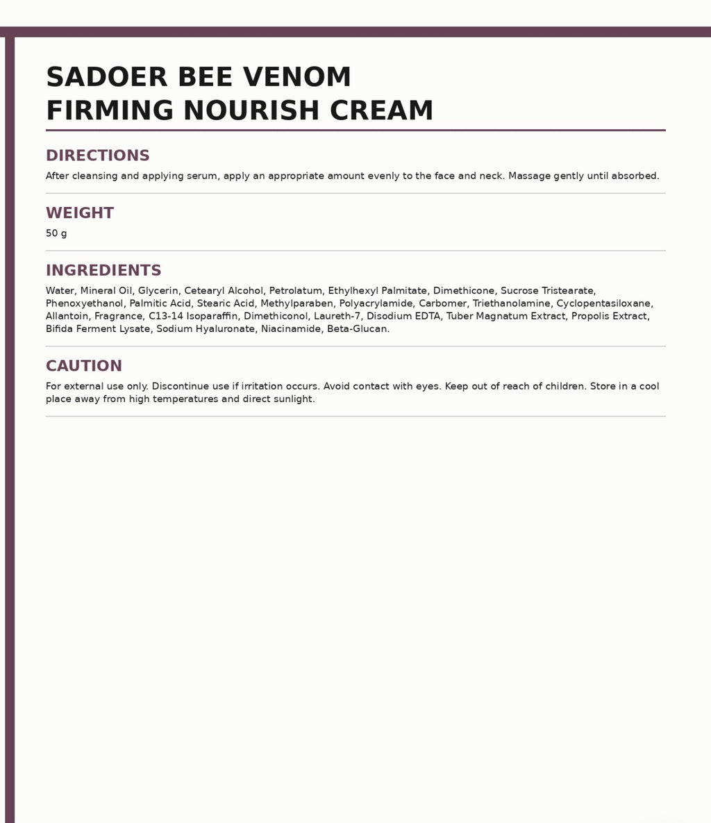 SADOER Bee Venom Nourish Cream 50g