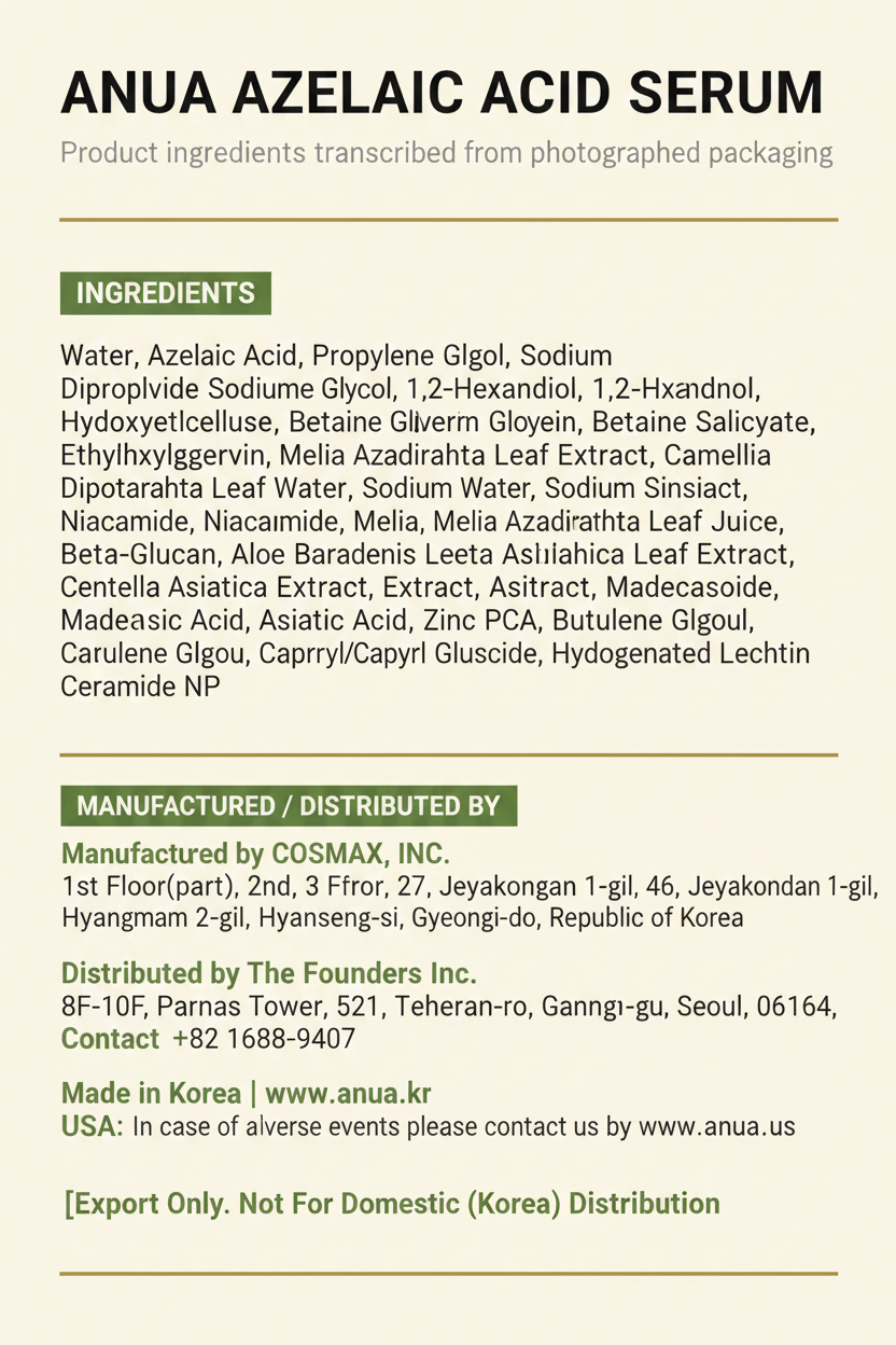 Anua Azelaic Acid 10+ Hyaluron Serum