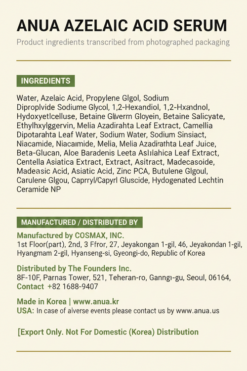 Anua Azelaic Acid 10+ Hyaluron Serum