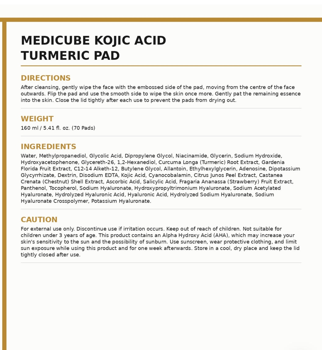 Medicube Kojic Acid Turmeric Pads 70 Count