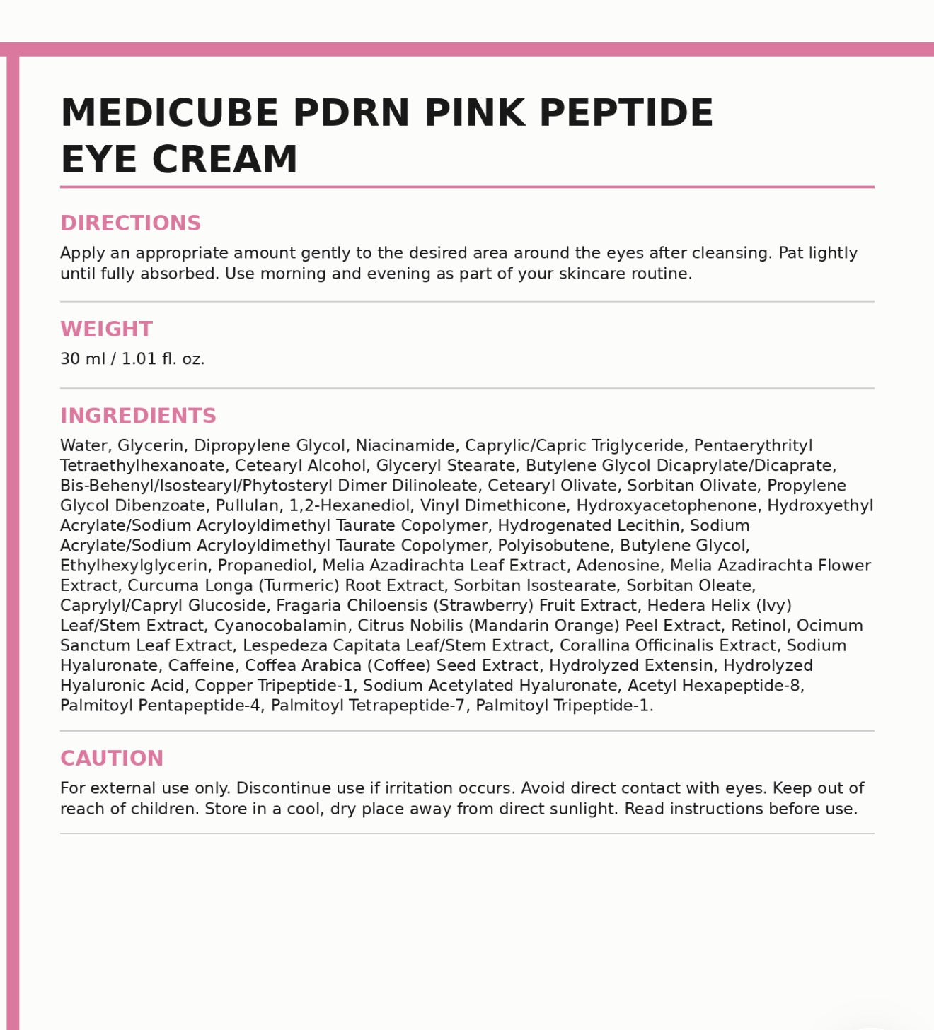 Medicube PDRN Pink Peptide Eye Cream 30ml